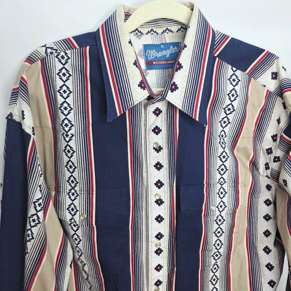 Vintage Wrangler Western Pearl Snap Striped Southwest Men's Rodeo Shirt XL 90S - Picture 7 of 16